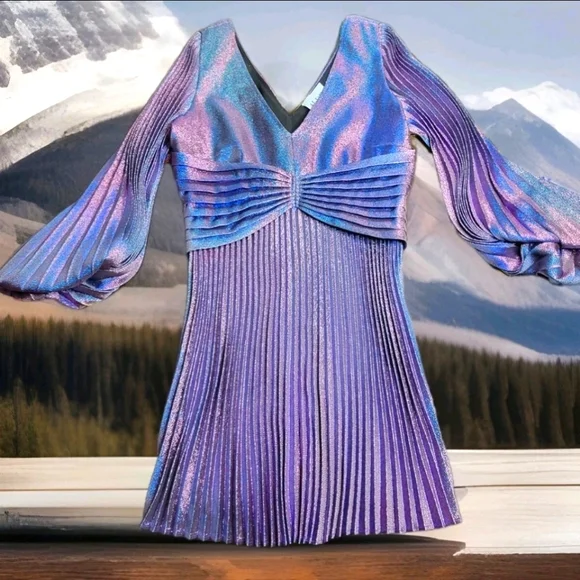 Alden Dresses | Shimmering Purple and Blue Pleated Dress Aiden Adair Med Nwt | Color: Blue/Purple | Size: M | Twogirlsoneshop's Closet